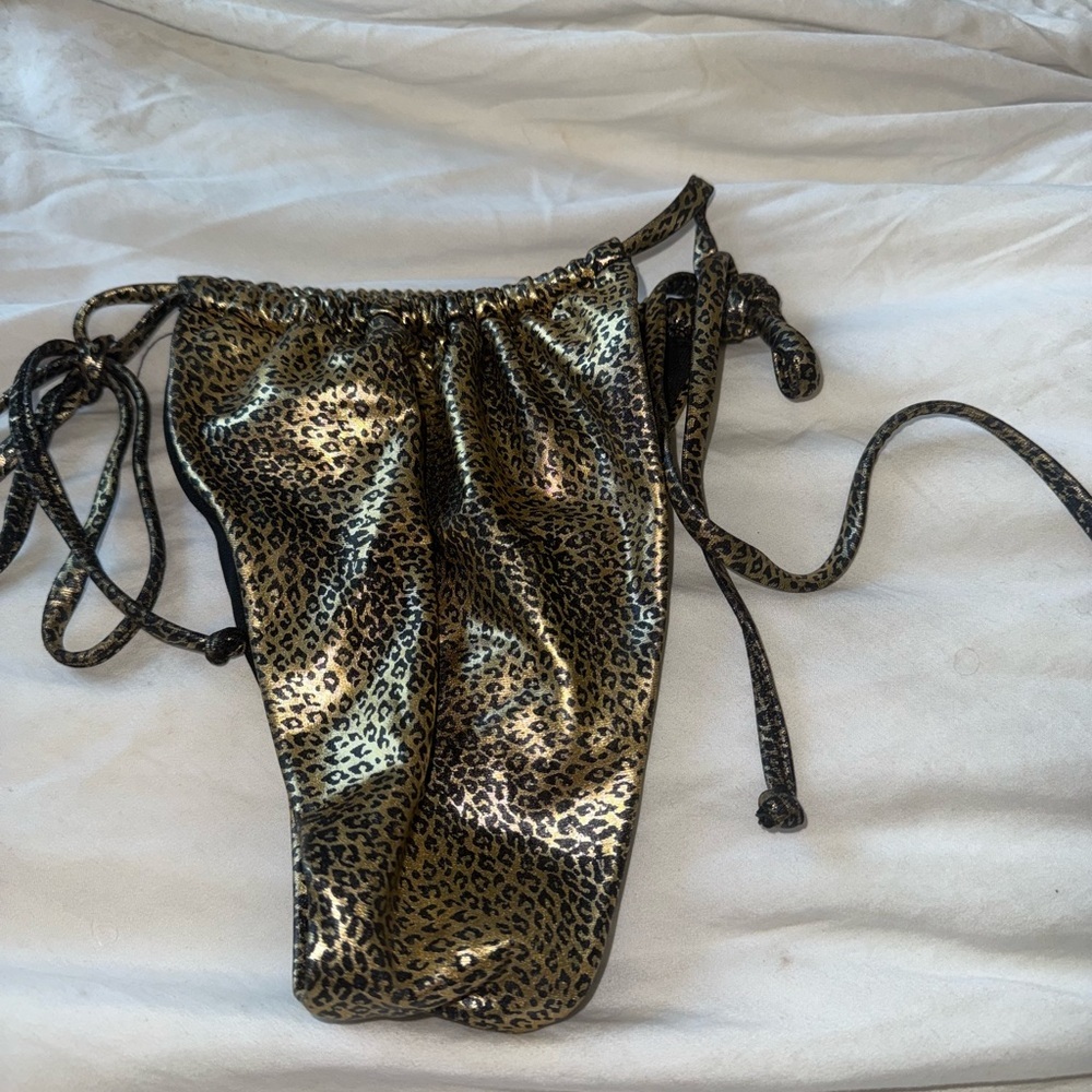ZAFUL Convertible Glossy Coated Snakeskin Leopard String Bikini Golden size s - Picture 8 of 9
